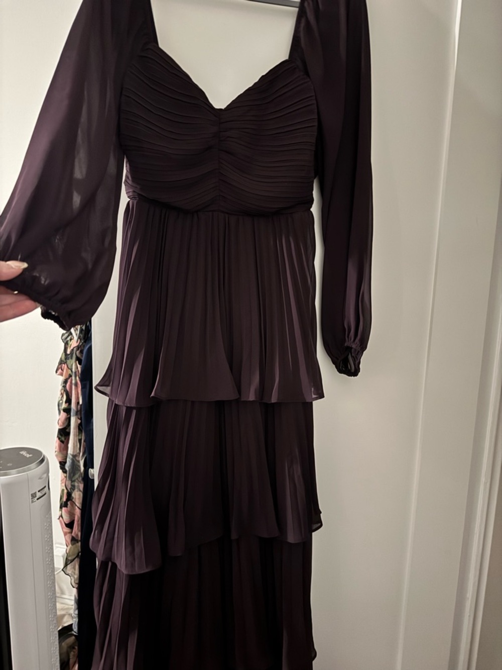Lulus Impactful Elegance Purple Tiered Balloon Sleeve Maxi Dress - Size L - Picture 5 of 8